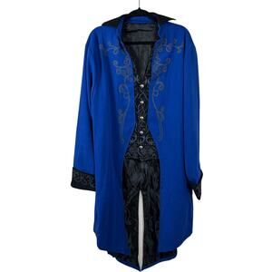 Steampunk Blue Embroidered Long Coat Gothic Victorian Jacket Men’s XL-XXL